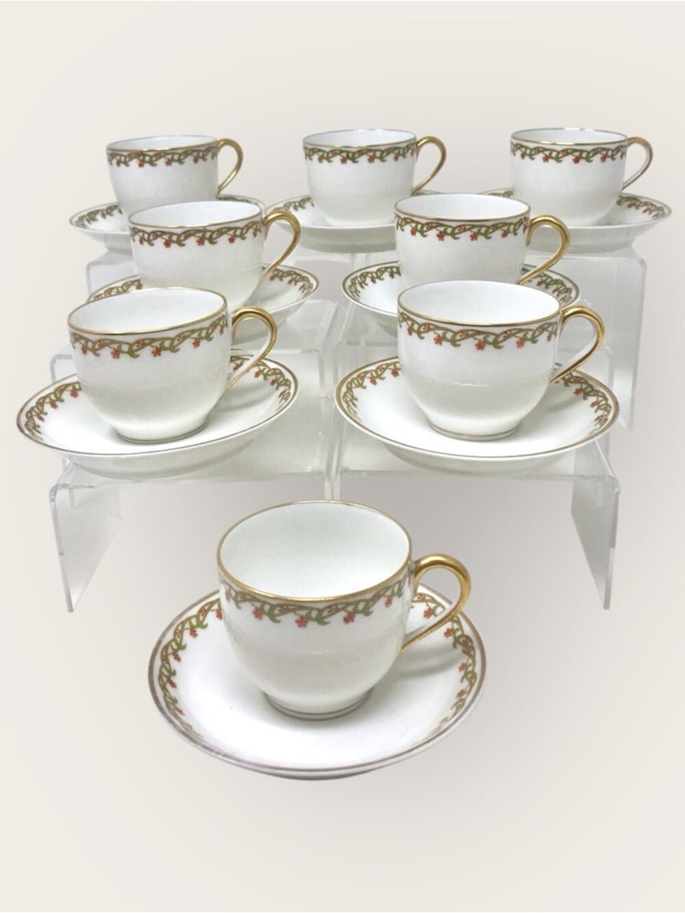8 Set Limoges Haviland Porcelain Expresso Floral Cups & Saucers Demitasse
